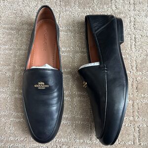 COACH Hallie Loafer Shoes Women's Sz 8.5 Black Leather Preppy Old Money EUC